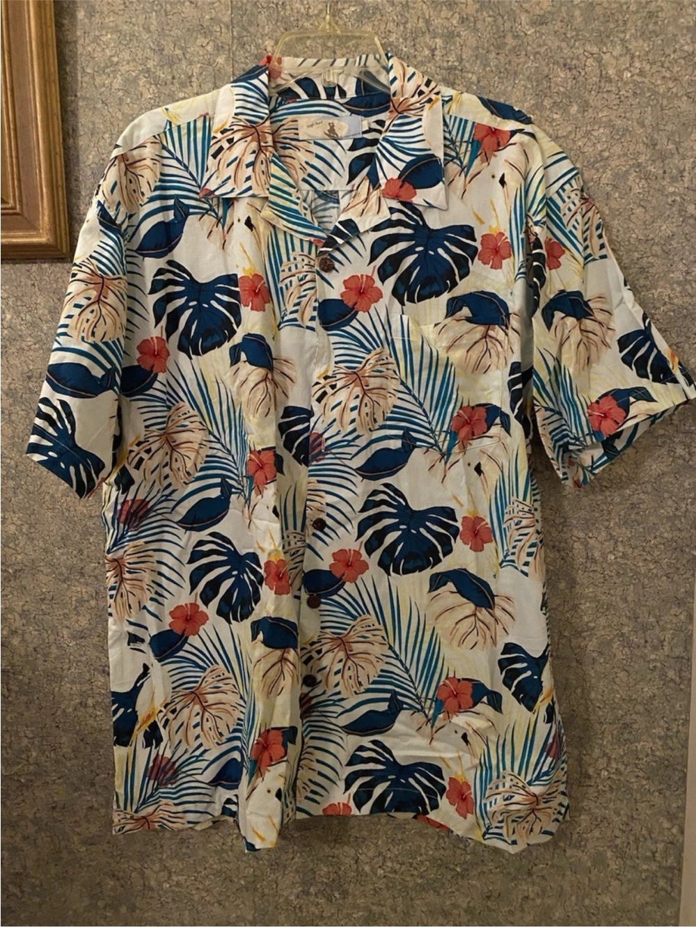High Surf Hawaiian Button Down Short Sleeve Shirt Monstera Leaf XL Cotton